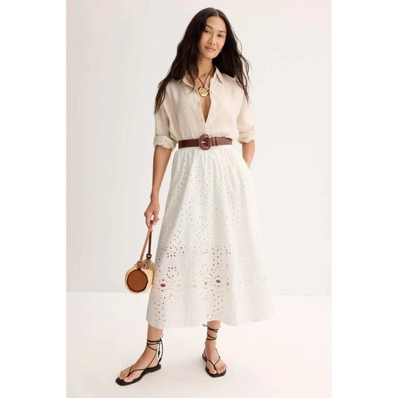 ba&sh Dresses & Skirts - ba&sh Bell Midi Skirt White Floral Eyelet Cotton Boho Women Size M